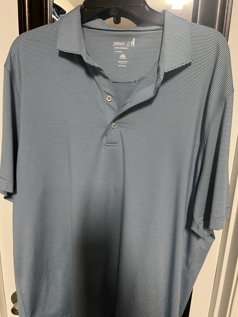 Men’s Thin-Strip Polo Shirt in Light Blue and White